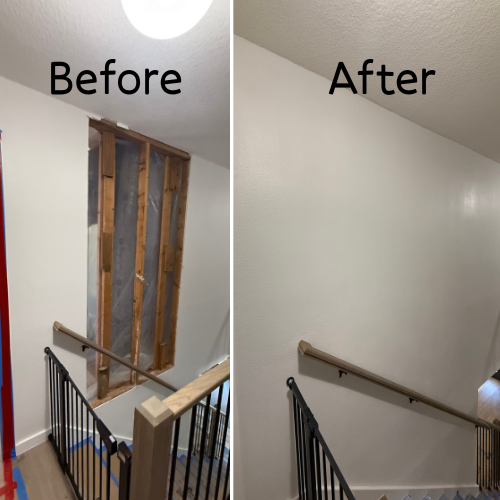 Before and after moldy drywall repair