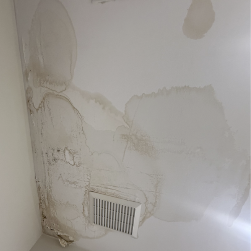Water damage on ceiling, coffee stains are a common sign of water damage